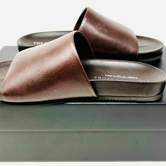 Men's Store Bloomingdales Exclusive Smith Brown Leather Men's Slides Sandals - Picture 3 of 4
